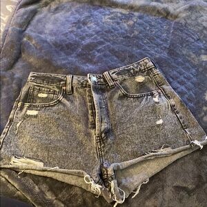 Distressed Black Denim Shorts
